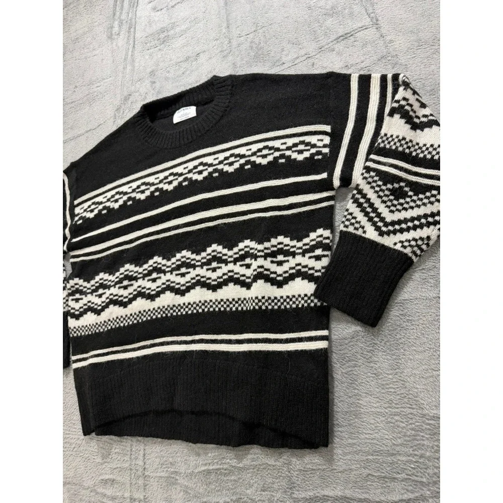 Old Navy‎ Womens Black White Fair Isle Go-Recycled Crewneck Sweater Large Nordic